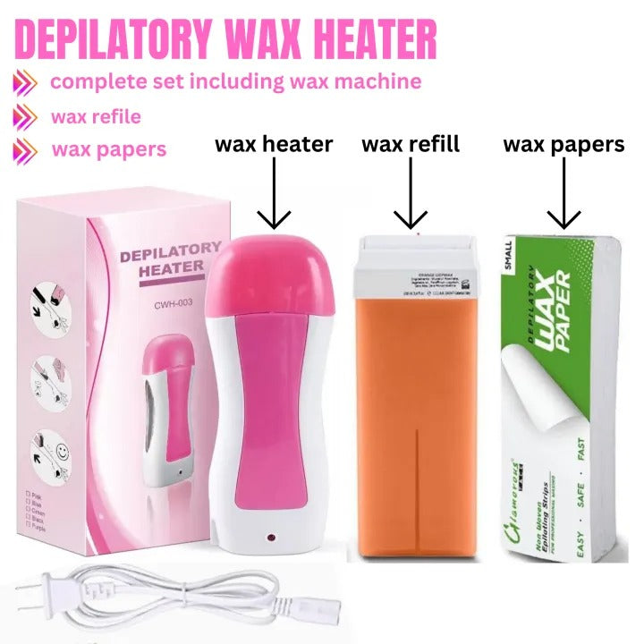 3-in-1 Roll-On Wax Kit – Professional Hair Removal System for Smooth Skin